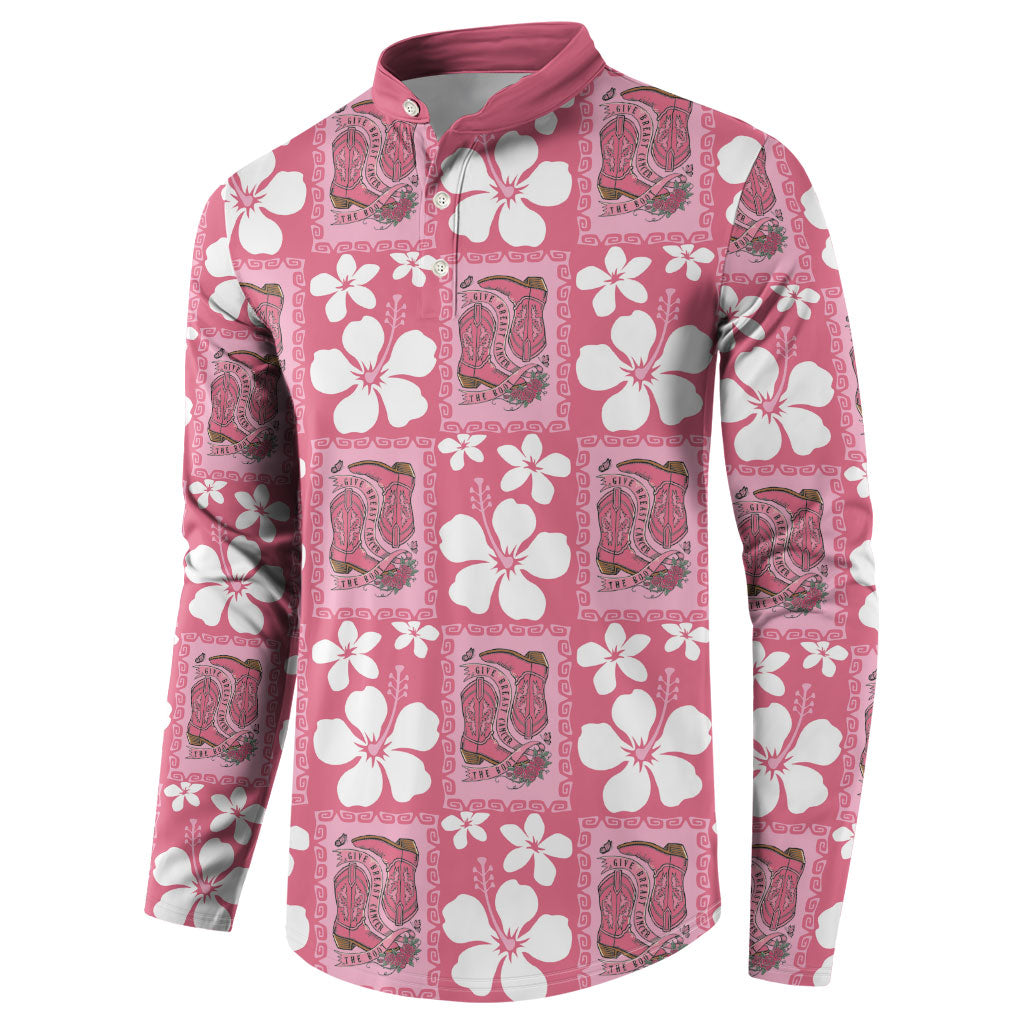 Give Cancer The Boot Pink Cowgirl Button Sweatshirt Western Aloha Hibiscus Paniolo Heritage Floral LT9 - Polynesian Pride