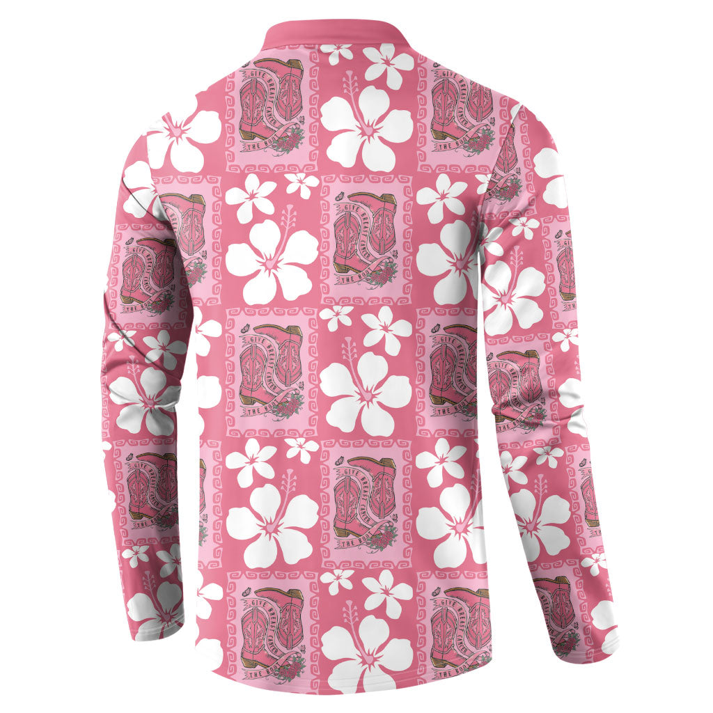 Give Cancer The Boot Pink Cowgirl Button Sweatshirt Western Aloha Hibiscus Paniolo Heritage Floral LT9 - Polynesian Pride