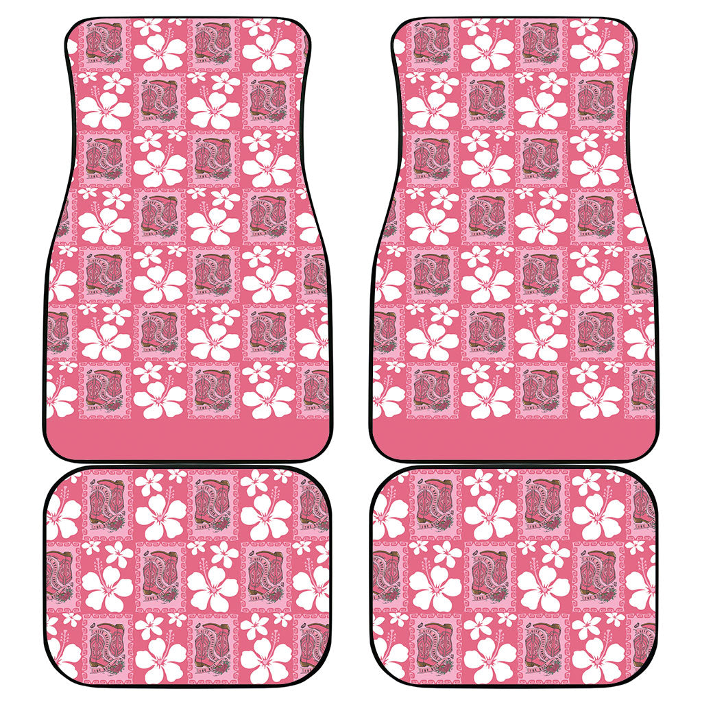 Give Cancer The Boot Pink Cowgirl Car Mats Western Aloha Hibiscus Paniolo Heritage Floral LT9 - Polynesian Pride