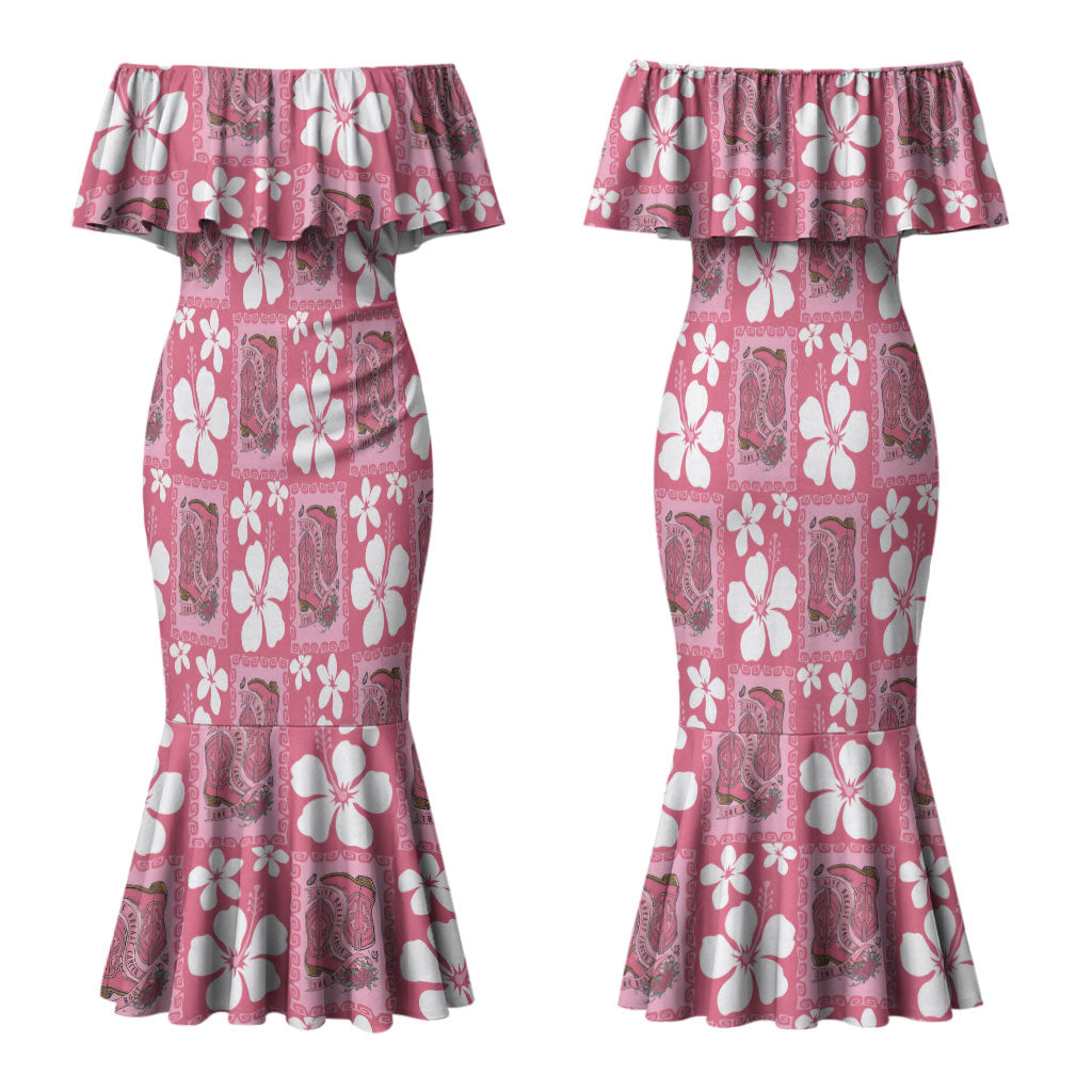 Give Cancer The Boot Pink Cowgirl Couples Matching Mermaid Dress and Hawaiian Shirt Western Aloha Hibiscus Paniolo Heritage Floral LT9 - Polynesian Pride