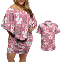 Give Cancer The Boot Pink Cowgirl Couples Matching Off Shoulder Short Dress and Hawaiian Shirt Western Aloha Hibiscus Paniolo Heritage Floral LT9 Pink - Polynesian Pride