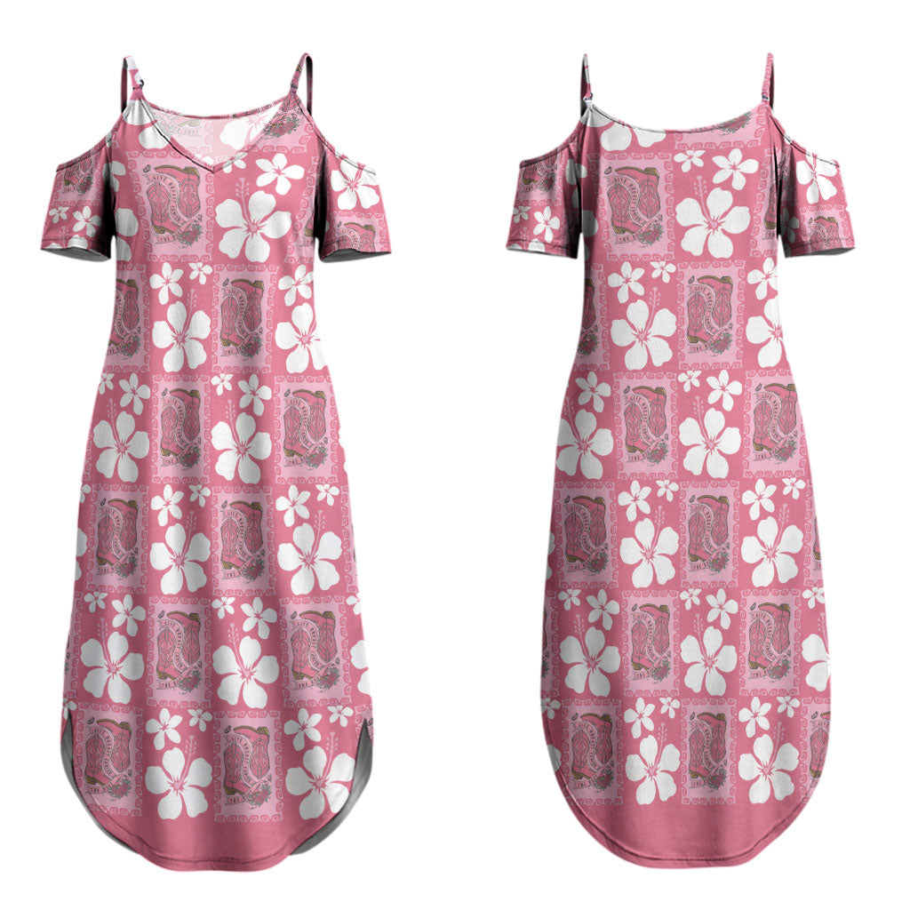 Give Cancer The Boot Pink Cowgirl Couples Matching Summer Maxi Dress and Hawaiian Shirt Western Aloha Hibiscus Paniolo Heritage Floral LT9 - Polynesian Pride
