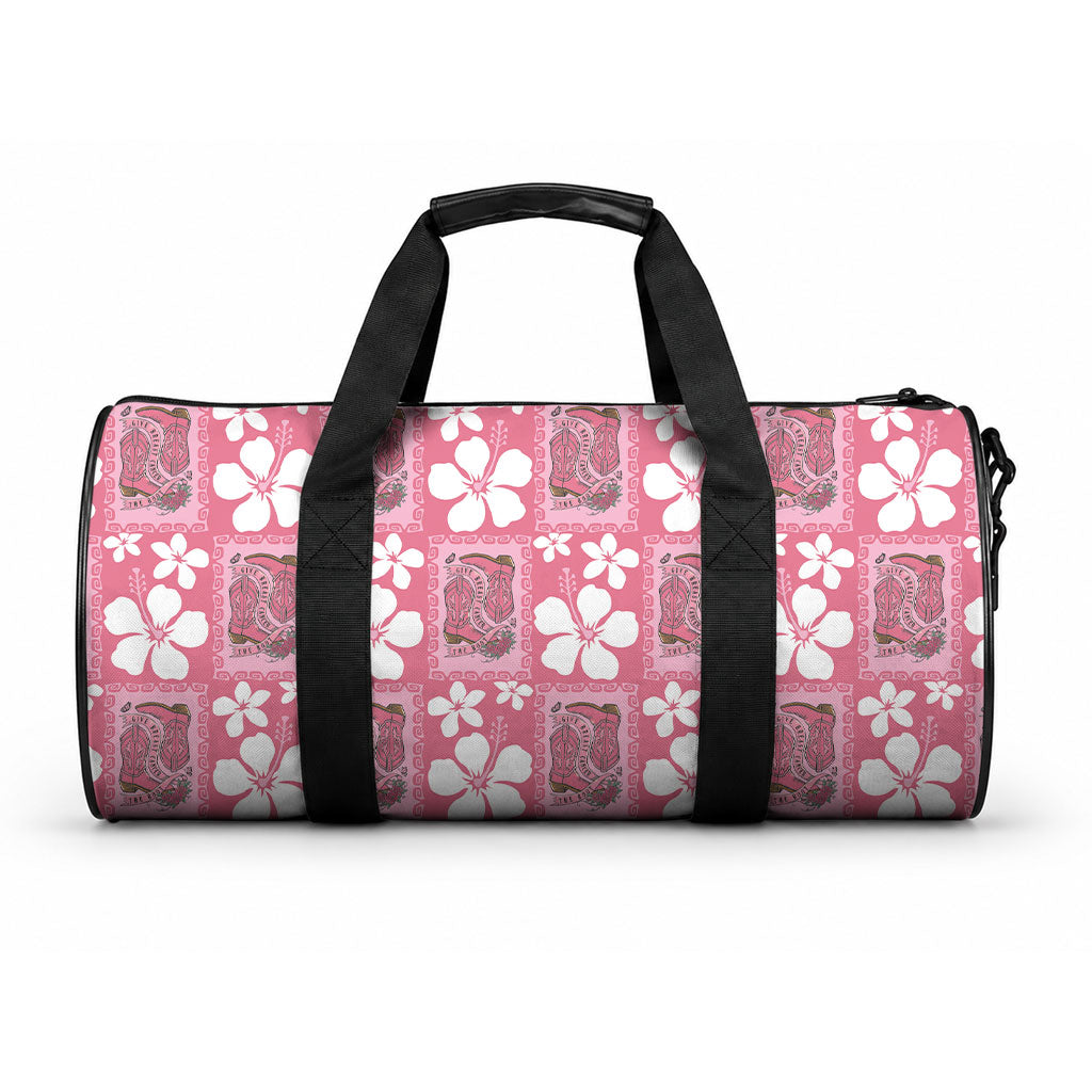 Give Cancer The Boot Pink Cowgirl Duffle Bag Western Aloha Hibiscus Paniolo Heritage Floral