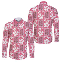 Give Cancer The Boot Pink Cowgirl Family Matching Off Shoulder Short Dress and Hawaiian Shirt Western Aloha Hibiscus Paniolo Heritage Floral LT9 Dad's Shirt - Long Sleeve Pink - Polynesian Pride