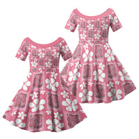 Give Cancer The Boot Pink Cowgirl Family Matching Off Shoulder Short Dress and Hawaiian Shirt Western Aloha Hibiscus Paniolo Heritage Floral LT9 Daughter's Dress Pink - Polynesian Pride
