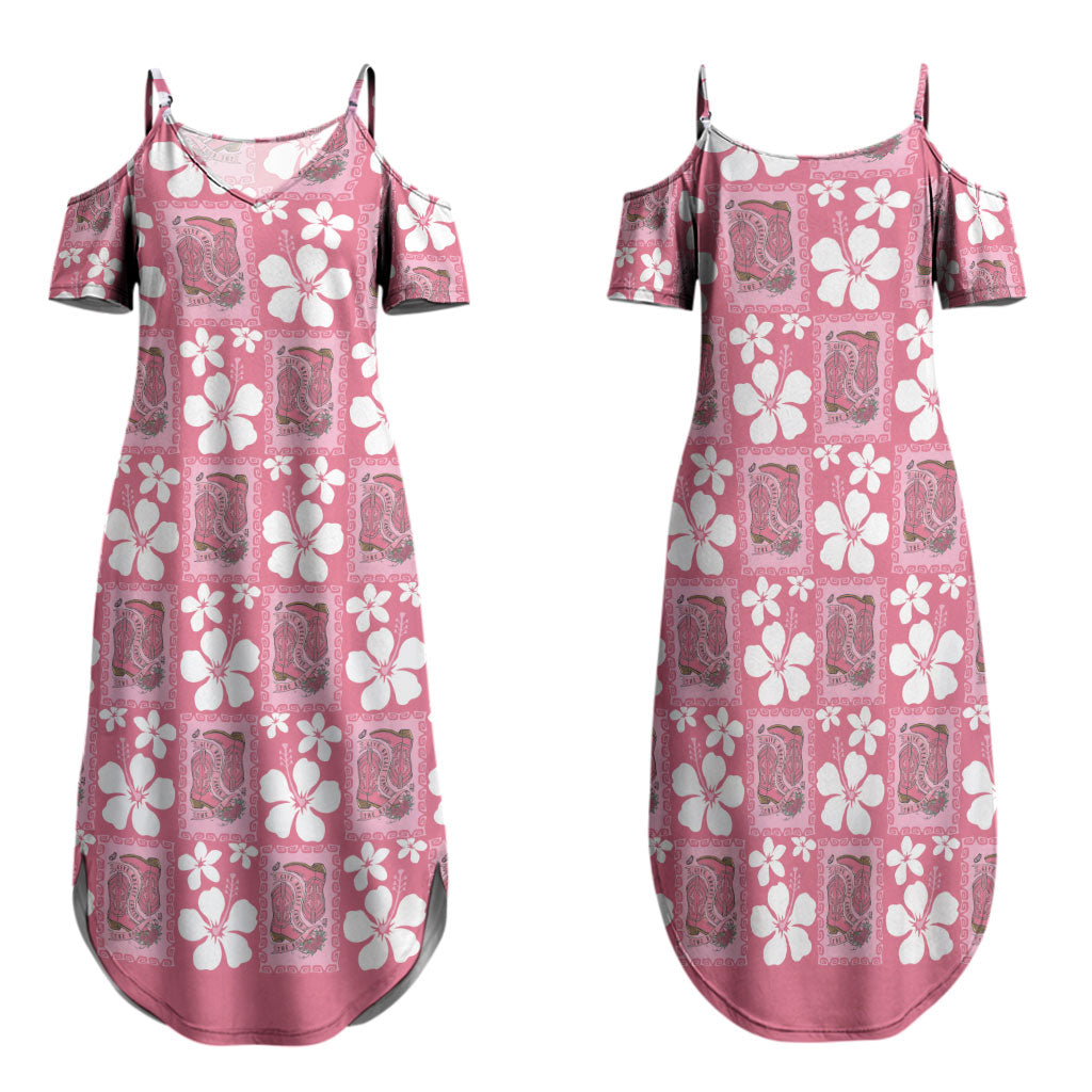 Give Cancer The Boot Pink Cowgirl Family Matching Summer Maxi Dress and Hawaiian Shirt Western Aloha Hibiscus Paniolo Heritage Floral LT9 Mom's Dress Pink - Polynesian Pride