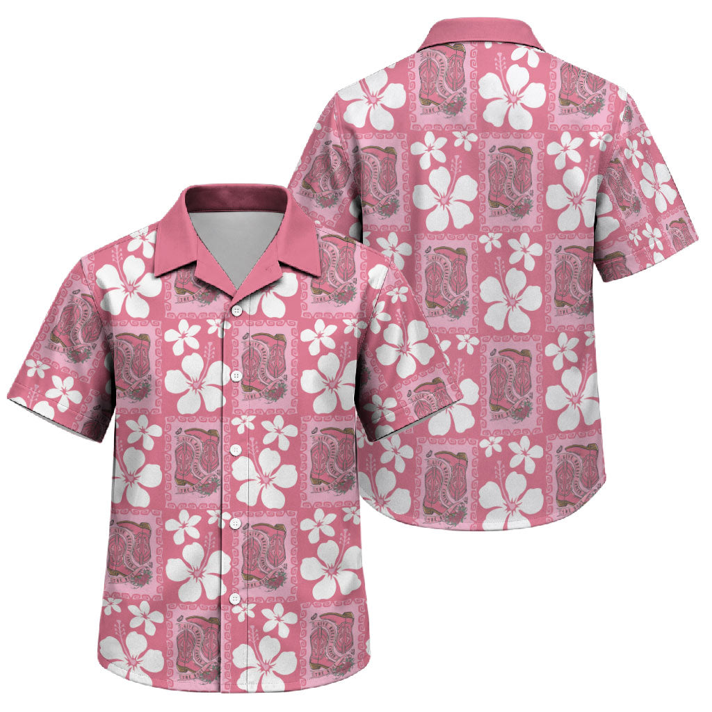Give Cancer The Boot Pink Cowgirl Family Matching Summer Maxi Dress and Hawaiian Shirt Western Aloha Hibiscus Paniolo Heritage Floral LT9 Son's Shirt Pink - Polynesian Pride