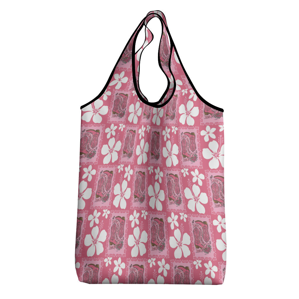 Give Cancer The Boot Pink Cowgirl Grocery Bag Western Aloha Hibiscus Paniolo Heritage Floral LT9 - Polynesian Pride