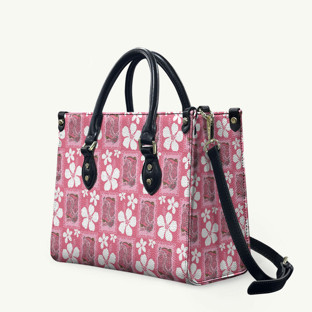 Give Cancer The Boot Pink Cowgirl Leather Bag Western Aloha Hibiscus Paniolo Heritage Floral LT9 Pink - Polynesian Pride