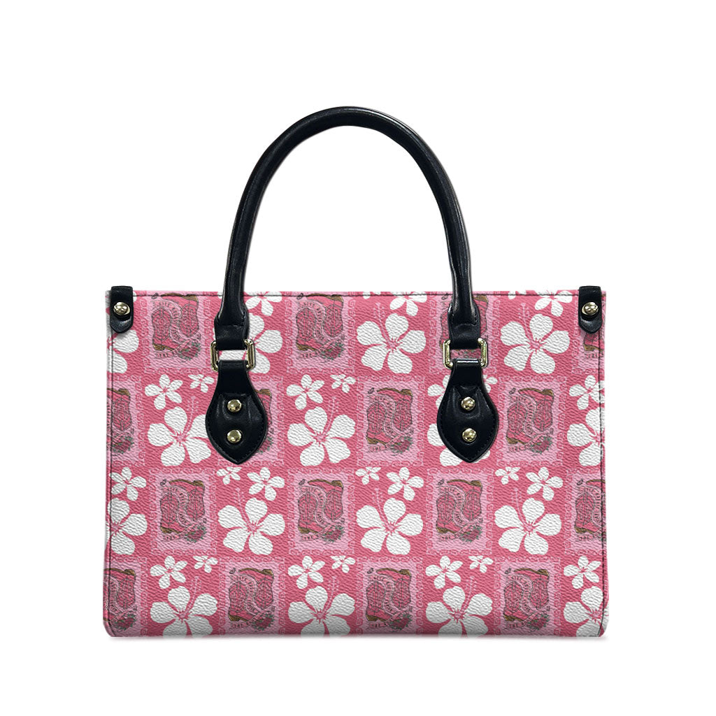 Give Cancer The Boot Pink Cowgirl Leather Bag Western Aloha Hibiscus Paniolo Heritage Floral LT9 - Polynesian Pride