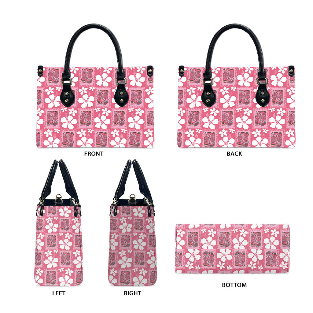 Give Cancer The Boot Pink Cowgirl Leather Bag Western Aloha Hibiscus Paniolo Heritage Floral LT9 - Polynesian Pride