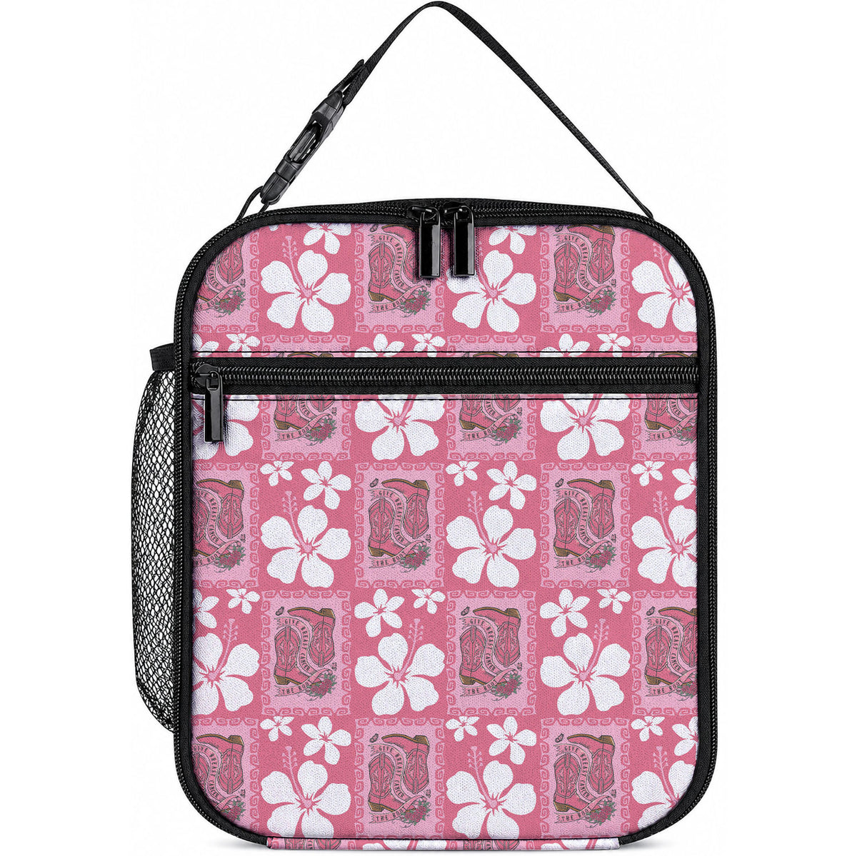 Give Cancer The Boot Pink Cowgirl Lunch Bag Western Aloha Hibiscus Paniolo Heritage Floral