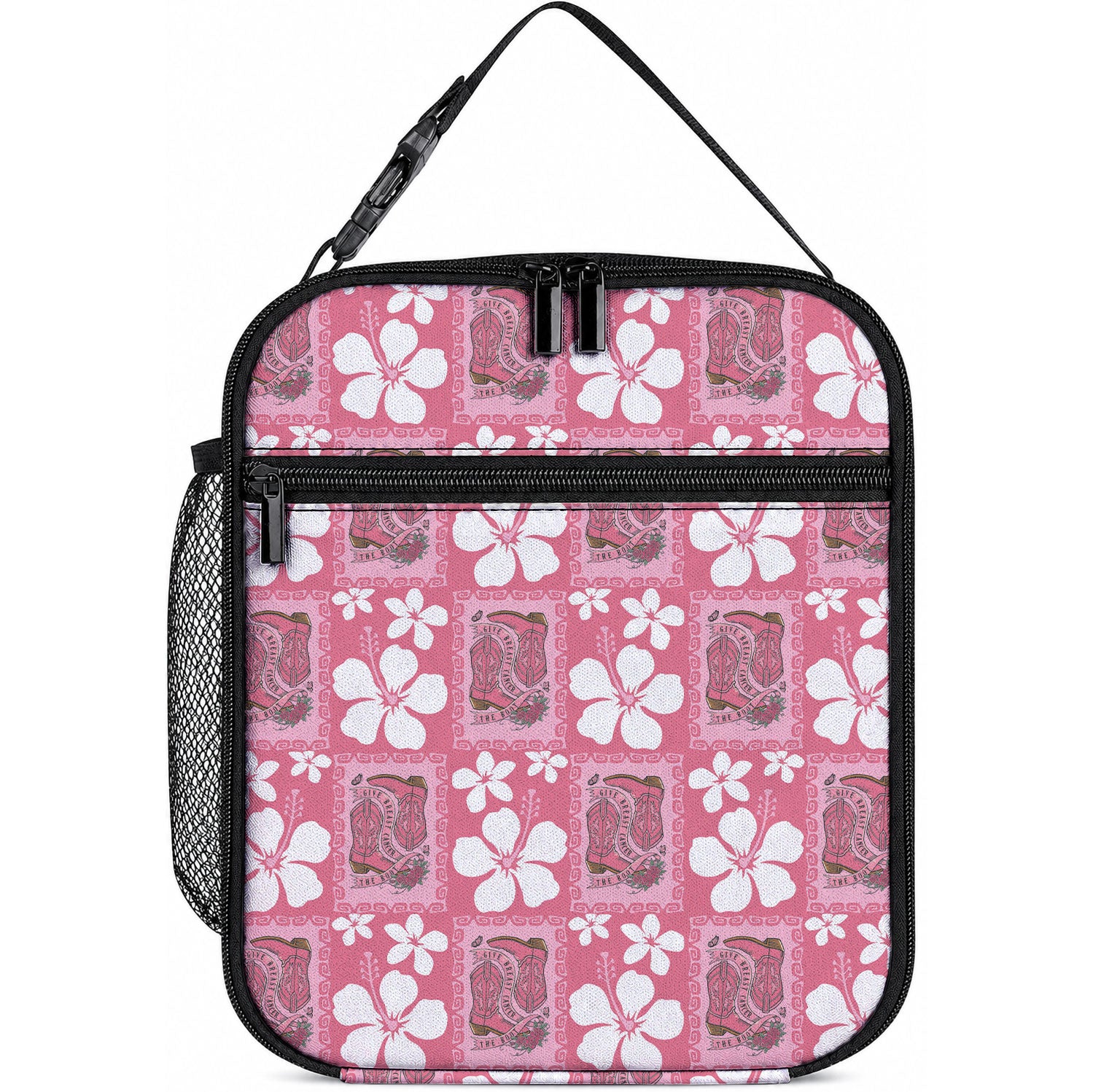 Give Cancer The Boot Pink Cowgirl Lunch Bag Western Aloha Hibiscus Paniolo Heritage Floral