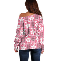 Give Cancer The Boot Pink Cowgirl Off Shoulder Sweater Western Aloha Hibiscus Paniolo Heritage Floral LT9 - Polynesian Pride