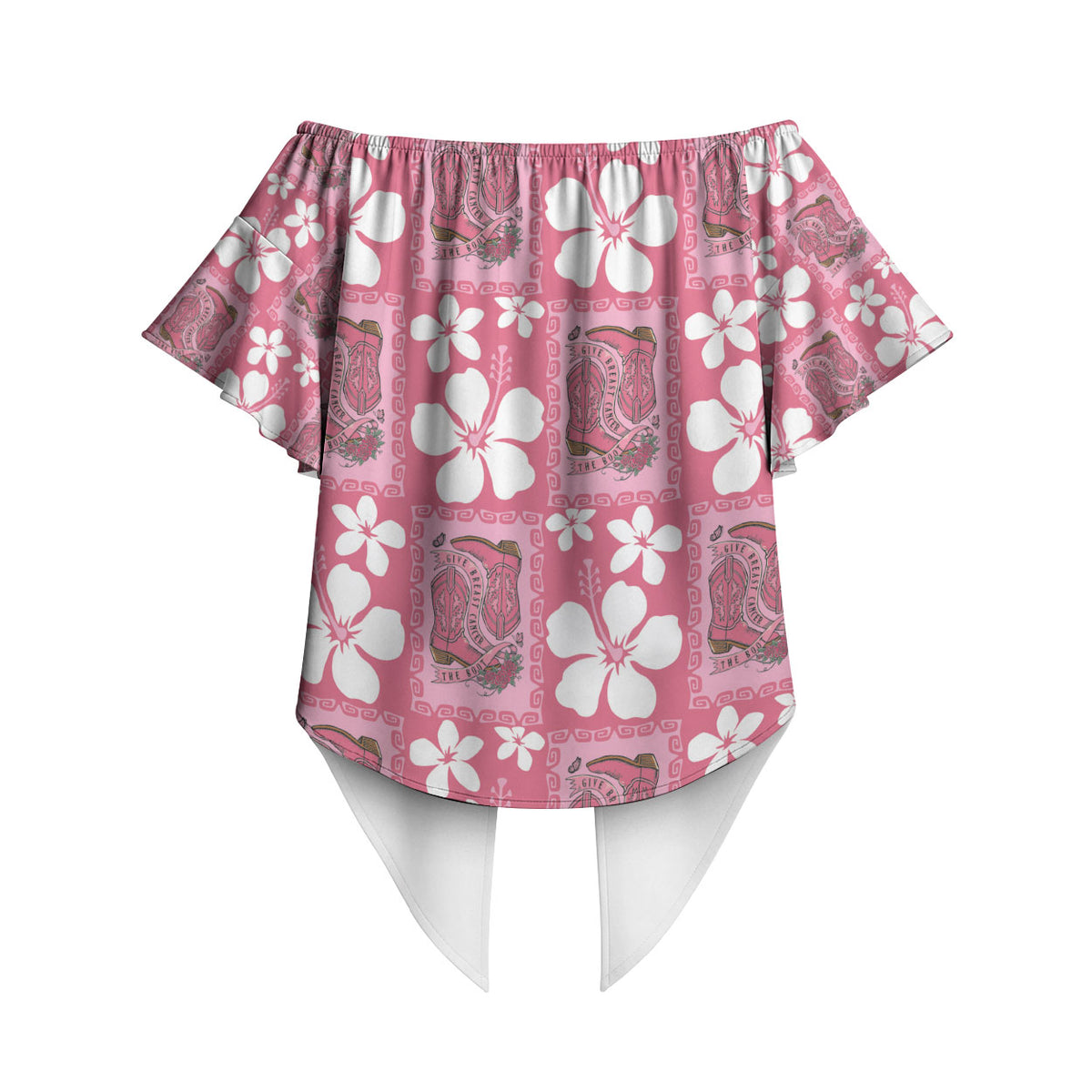 Give Cancer The Boot Pink Cowgirl Off Shoulder Wrap Waist Top Western Aloha Hibiscus Paniolo Heritage Floral LT9 - Polynesian Pride