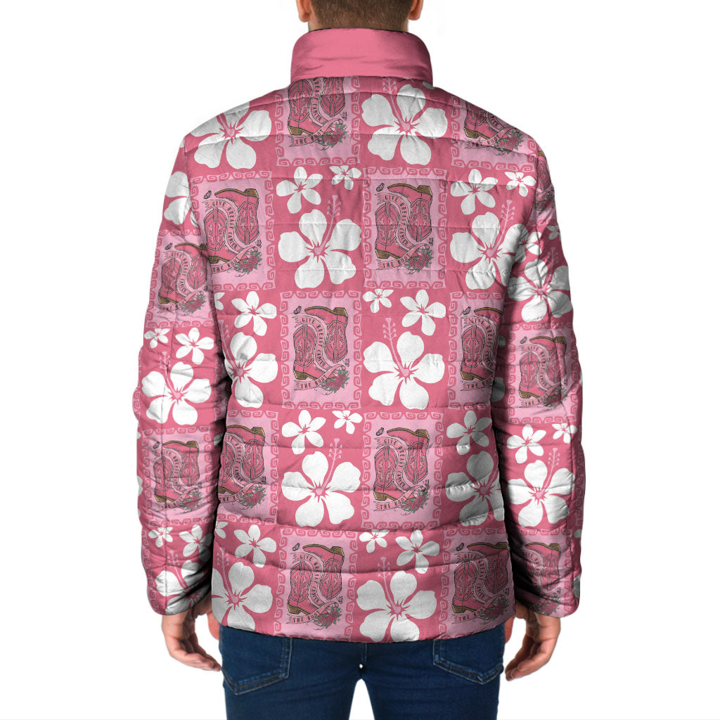 Give Cancer The Boot Pink Cowgirl Padded Jacket Western Aloha Hibiscus Paniolo Heritage Floral LT9 - Polynesian Pride