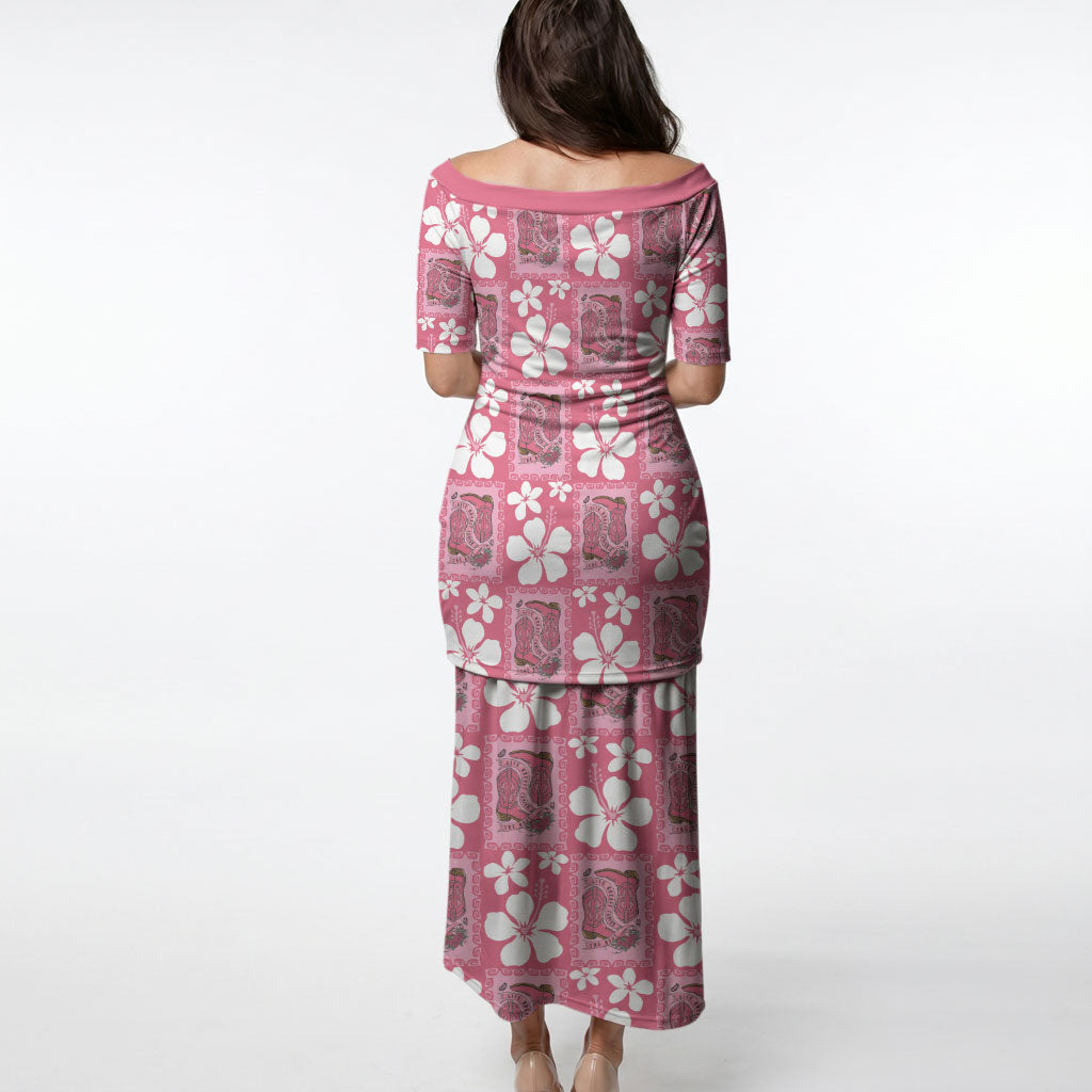 Give Cancer The Boot Pink Cowgirl Puletasi Western Aloha Hibiscus Paniolo Heritage Floral LT9 - Polynesian Pride
