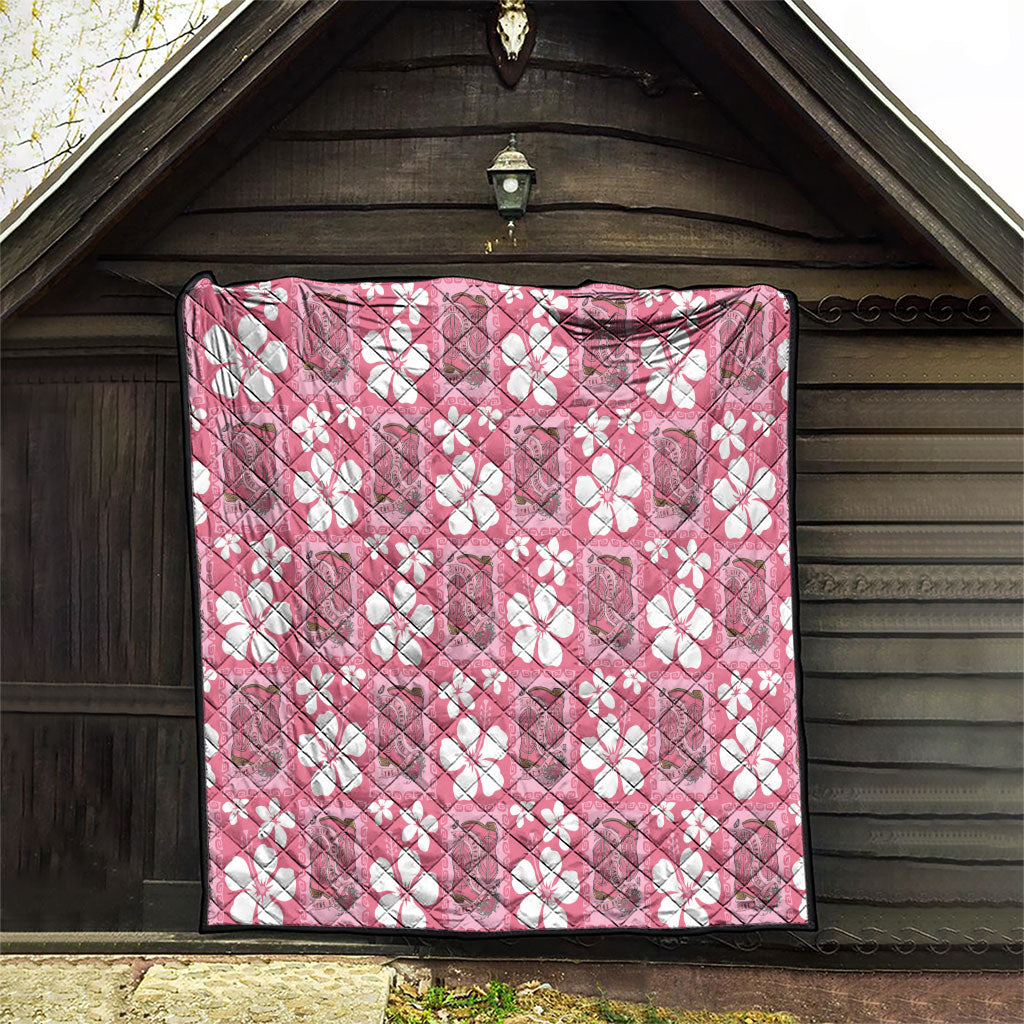 Give Cancer The Boot Pink Cowgirl Quilt Western Aloha Hibiscus Paniolo Heritage Floral LT9 - Polynesian Pride