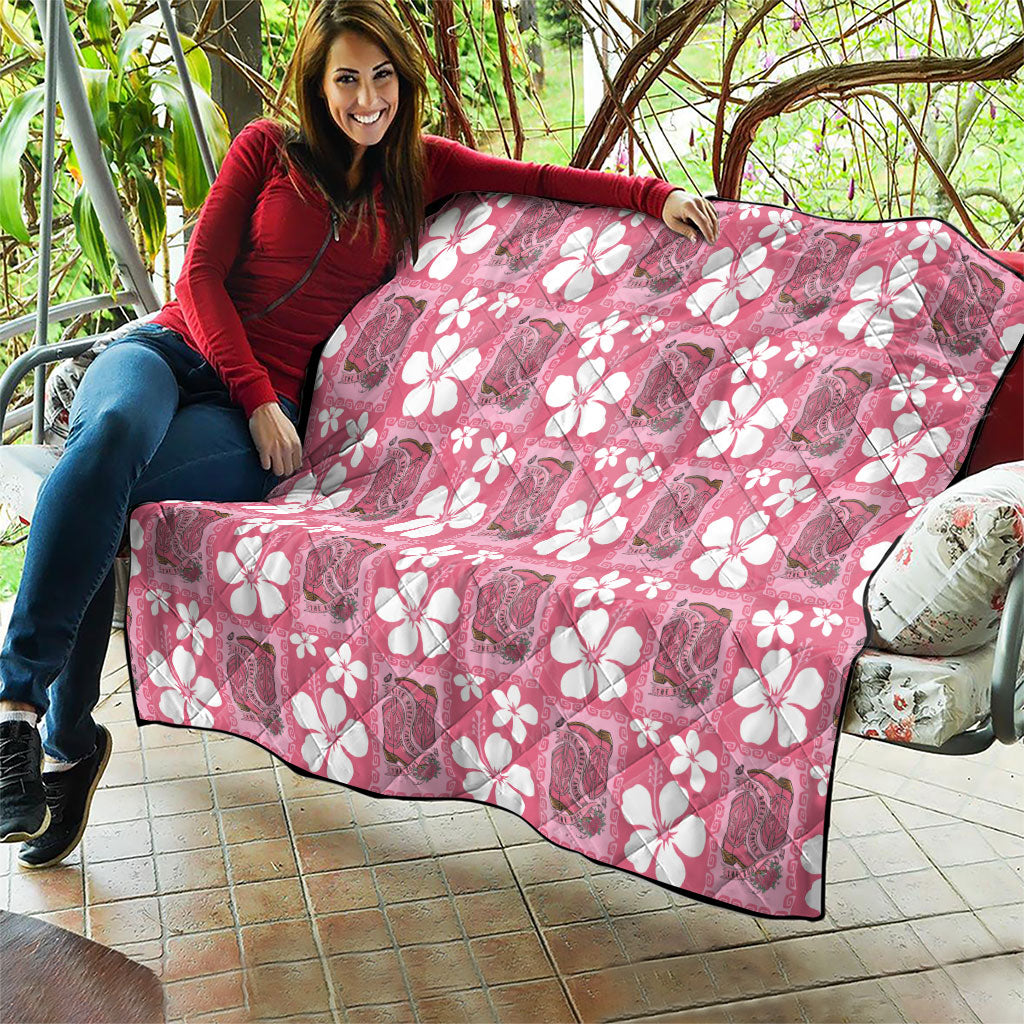 Give Cancer The Boot Pink Cowgirl Quilt Western Aloha Hibiscus Paniolo Heritage Floral LT9 - Polynesian Pride