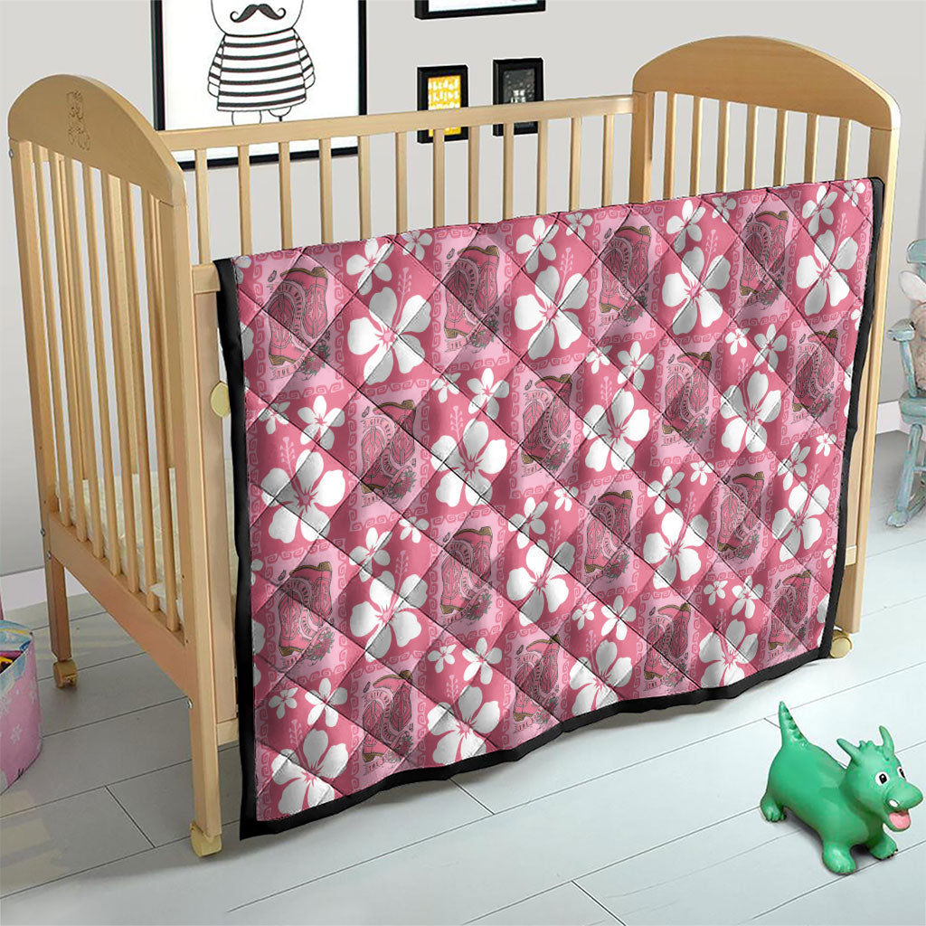 Give Cancer The Boot Pink Cowgirl Quilt Western Aloha Hibiscus Paniolo Heritage Floral LT9 - Polynesian Pride