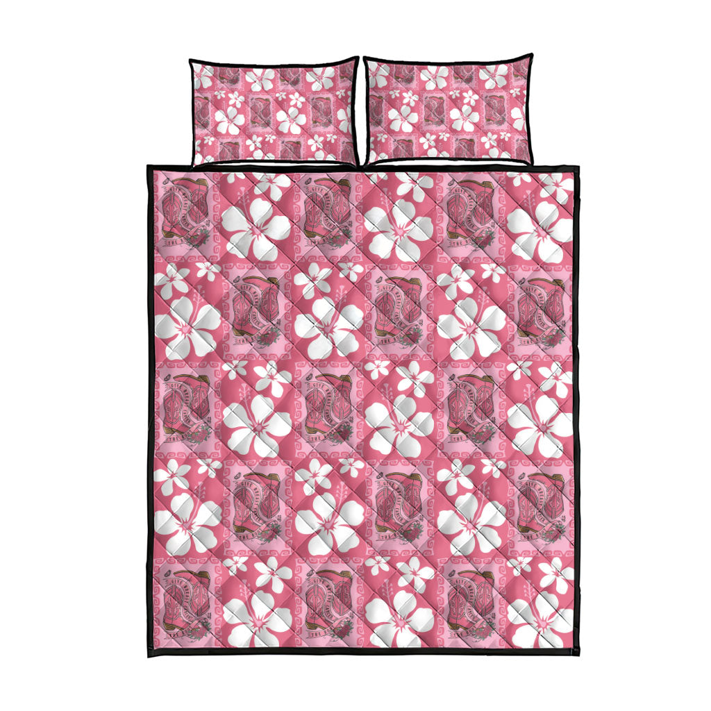 Give Cancer The Boot Pink Cowgirl Quilt Bed Set Western Aloha Hibiscus Paniolo Heritage Floral LT9 - Polynesian Pride