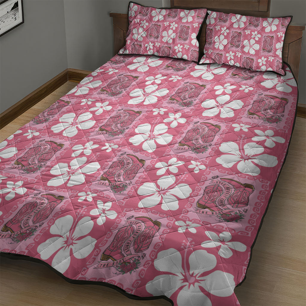 Give Cancer The Boot Pink Cowgirl Quilt Bed Set Western Aloha Hibiscus Paniolo Heritage Floral LT9 - Polynesian Pride