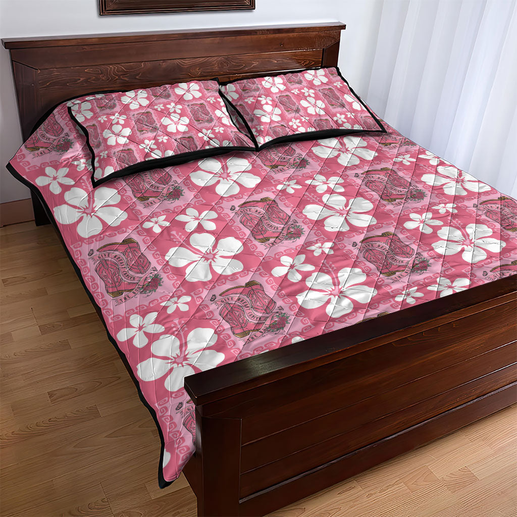 Give Cancer The Boot Pink Cowgirl Quilt Bed Set Western Aloha Hibiscus Paniolo Heritage Floral LT9 - Polynesian Pride