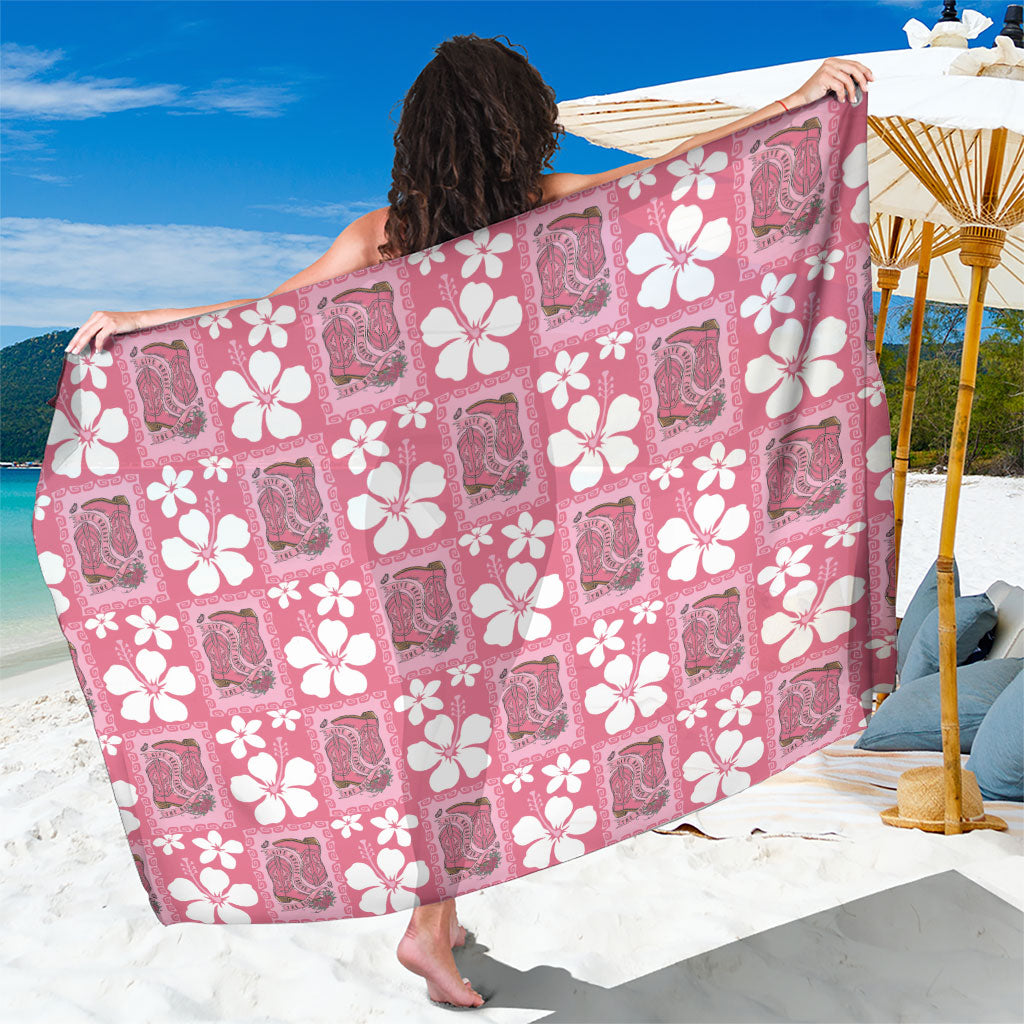 Give Cancer The Boot Pink Cowgirl Sarong Western Aloha Hibiscus Paniolo Heritage Floral LT9 One Size 44 x 66 inches Pink - Polynesian Pride