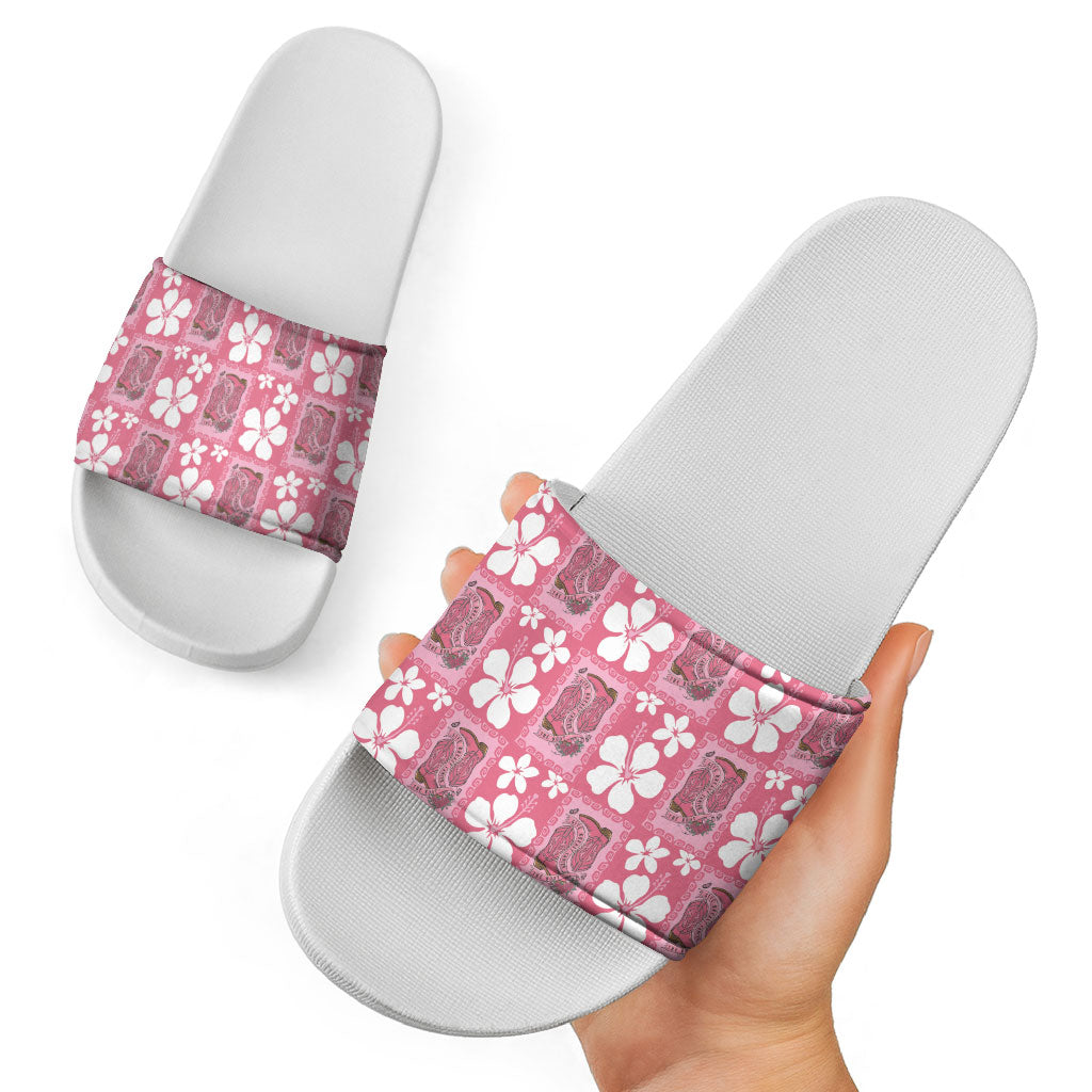 Give Cancer The Boot Pink Cowgirl Slide Sandals Western Aloha Hibiscus Paniolo Heritage Floral LT9 - Polynesian Pride