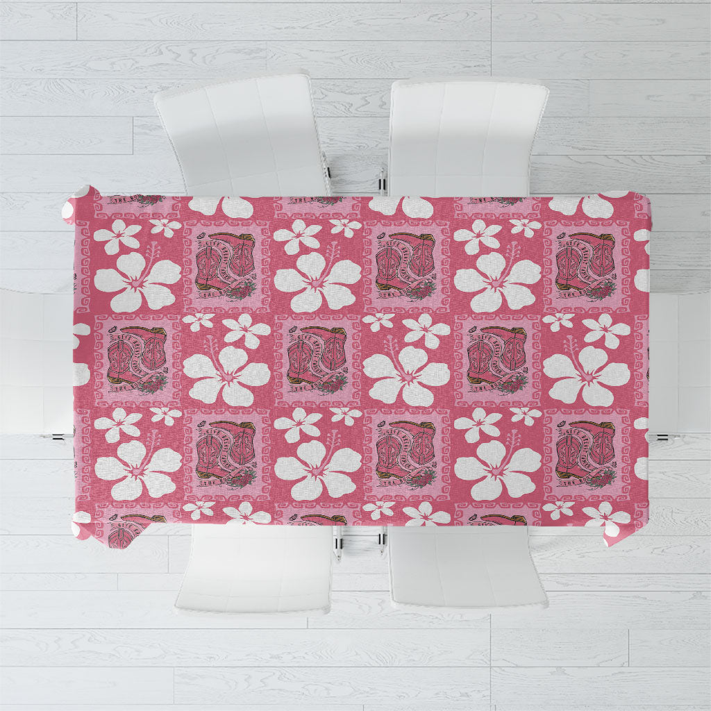 Give Cancer The Boot Pink Cowgirl Tablecloth Western Aloha Hibiscus Paniolo Heritage Floral