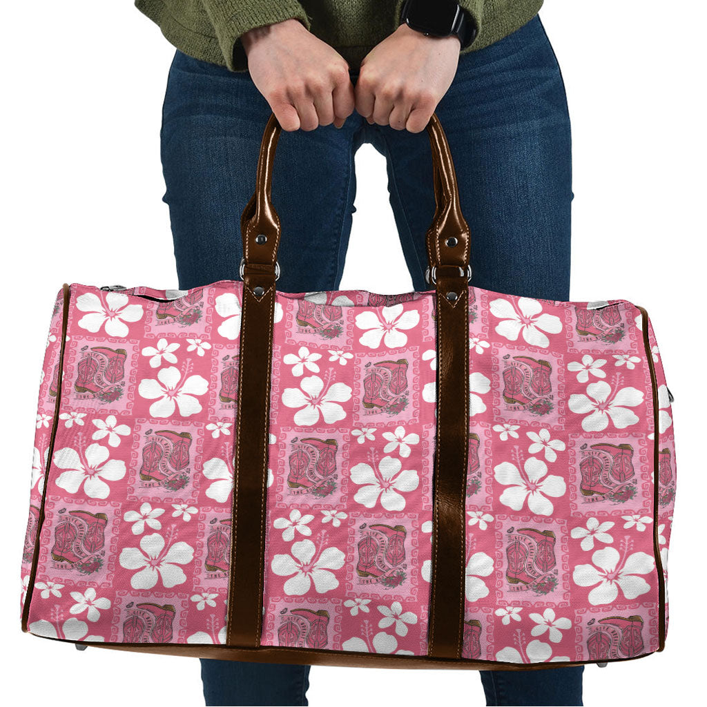 Give Cancer The Boot Pink Cowgirl Travel Bag Western Aloha Hibiscus Paniolo Heritage Floral LT9 Pink - Polynesian Pride