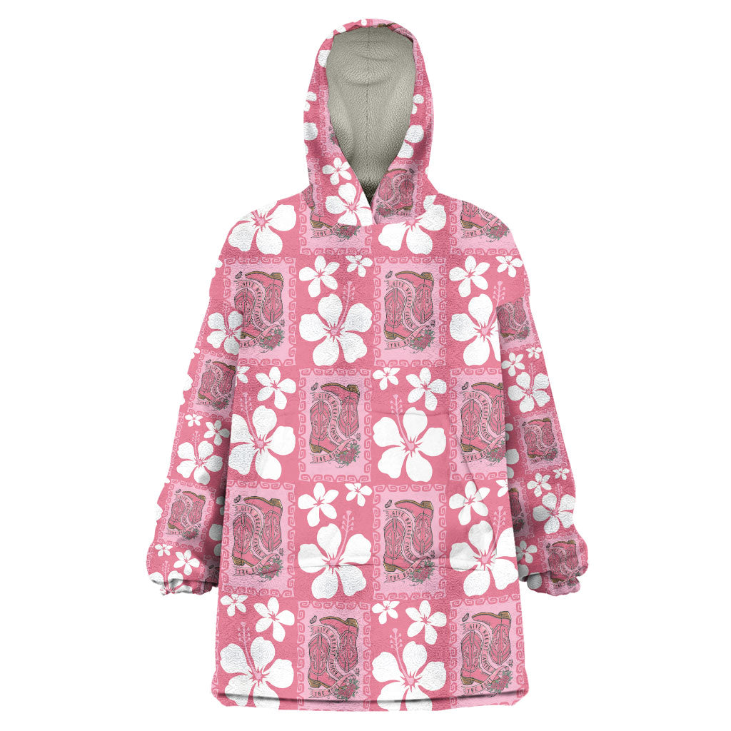 Give Cancer The Boot Pink Cowgirl Wearable Blanket Hoodie Western Aloha Hibiscus Paniolo Heritage Floral LT9 One Size Pink - Polynesian Pride