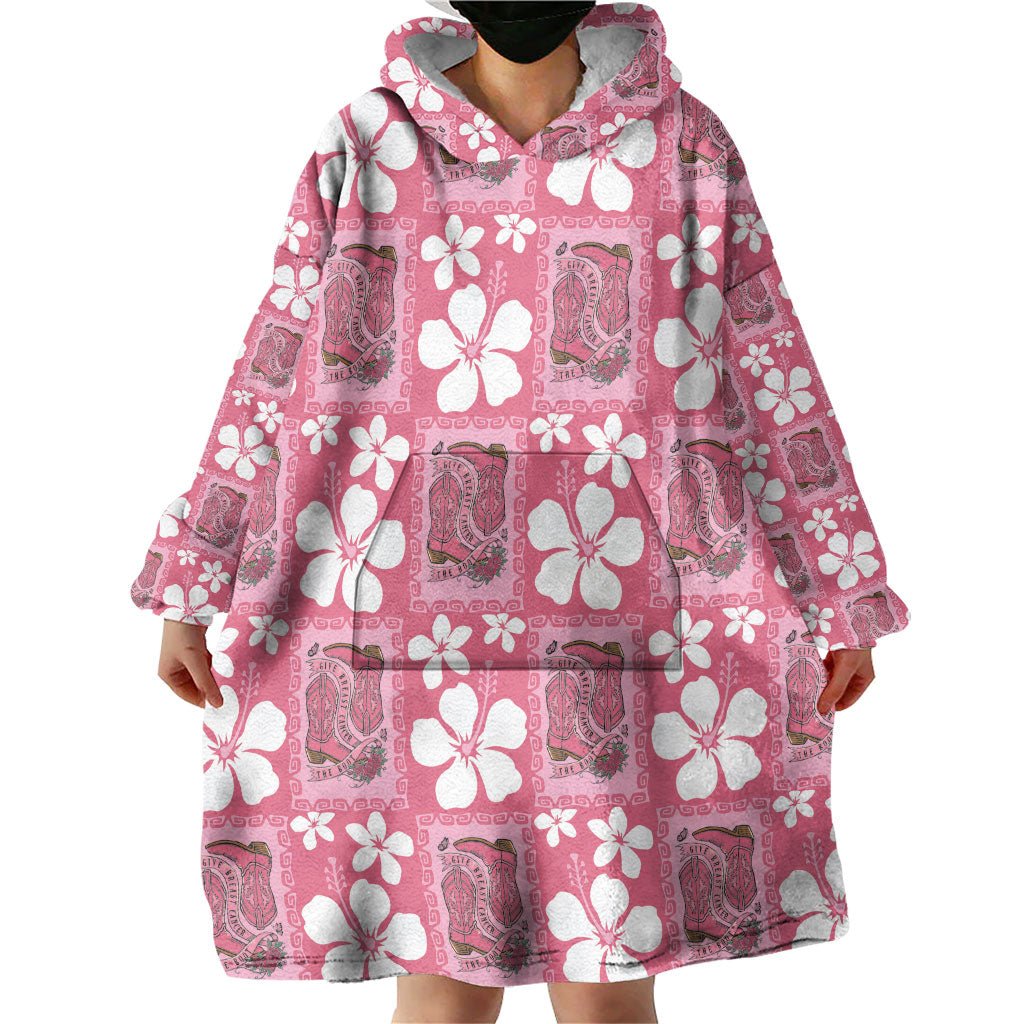 Give Cancer The Boot Pink Cowgirl Wearable Blanket Hoodie Western Aloha Hibiscus Paniolo Heritage Floral LT9 - Polynesian Pride