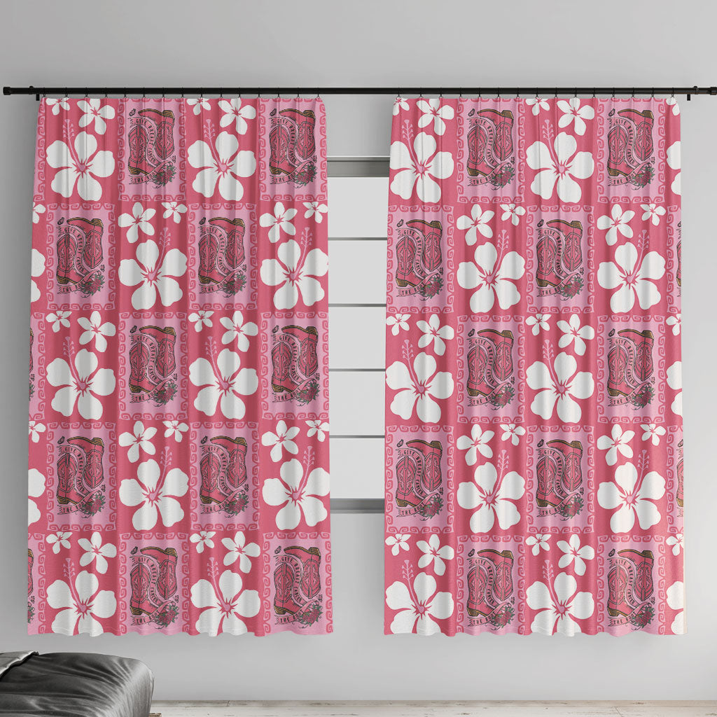 Give Cancer The Boot Pink Cowgirl Window Curtain Western Aloha Hibiscus Paniolo Heritage Floral LT9 With Hooks Pink - Polynesian Pride