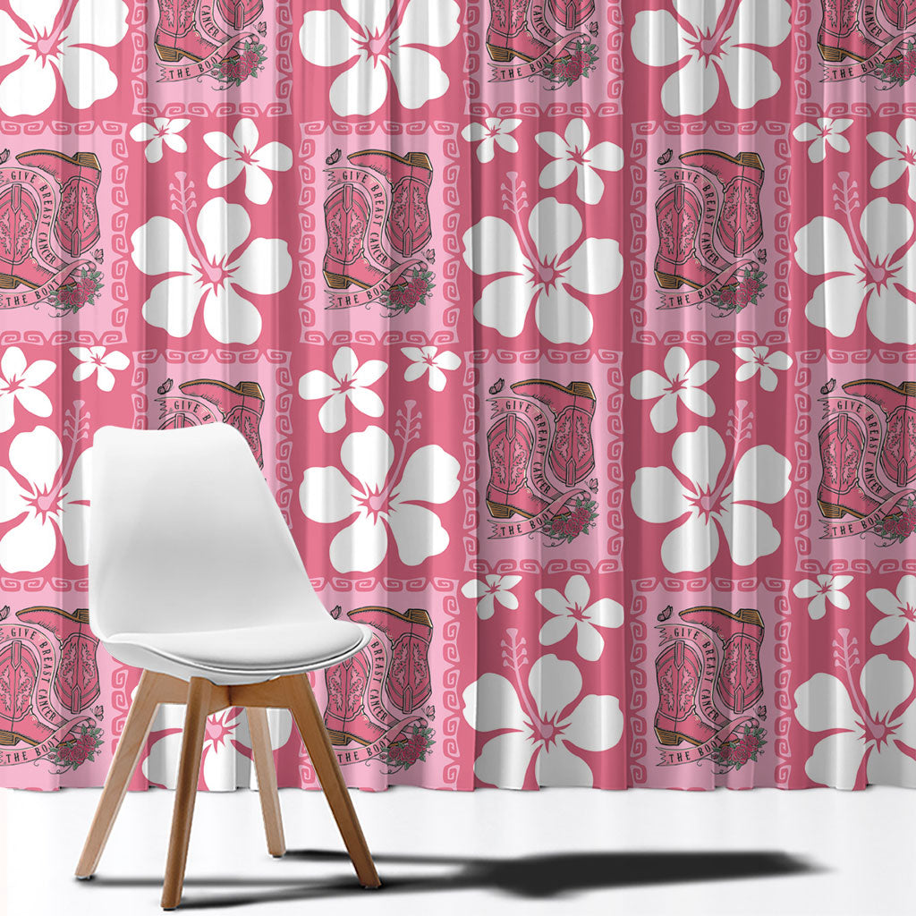 Give Cancer The Boot Pink Cowgirl Window Curtain Western Aloha Hibiscus Paniolo Heritage Floral LT9 - Polynesian Pride