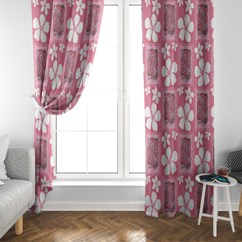 Give Cancer The Boot Pink Cowgirl Window Curtain Western Aloha Hibiscus Paniolo Heritage Floral LT9 - Polynesian Pride