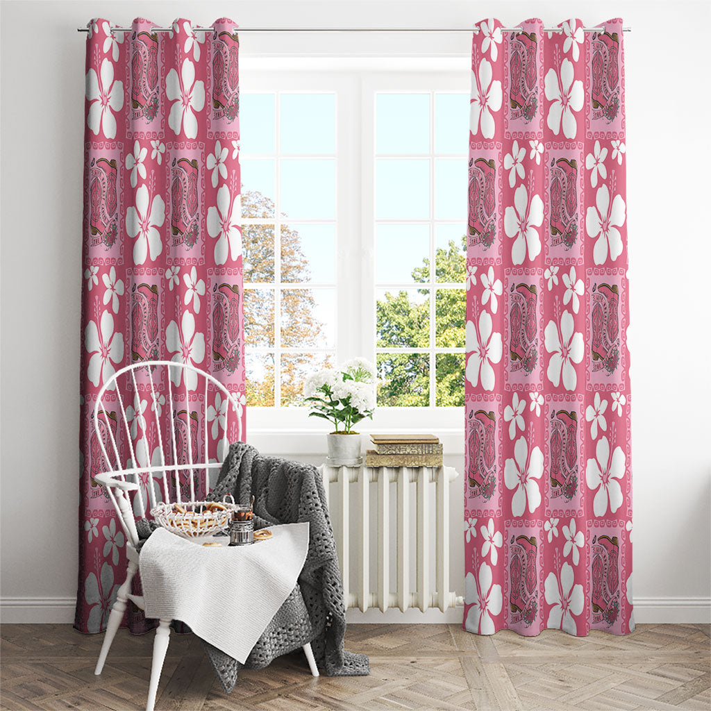 Give Cancer The Boot Pink Cowgirl Window Curtain Western Aloha Hibiscus Paniolo Heritage Floral LT9 - Polynesian Pride