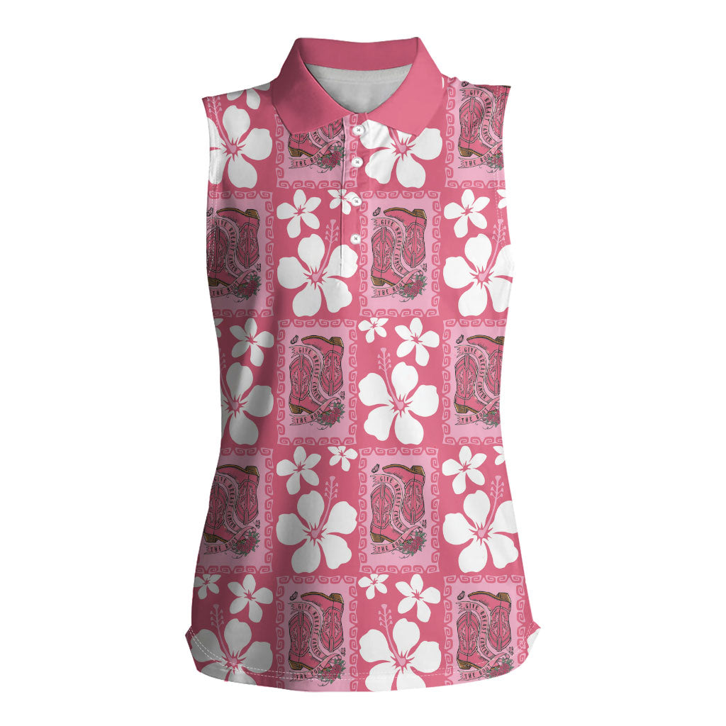Give Cancer The Boot Pink Cowgirl Women Sleeveless Polo Shirt Western Aloha Hibiscus Paniolo Heritage Floral LT9 Female Pink - Polynesian Pride
