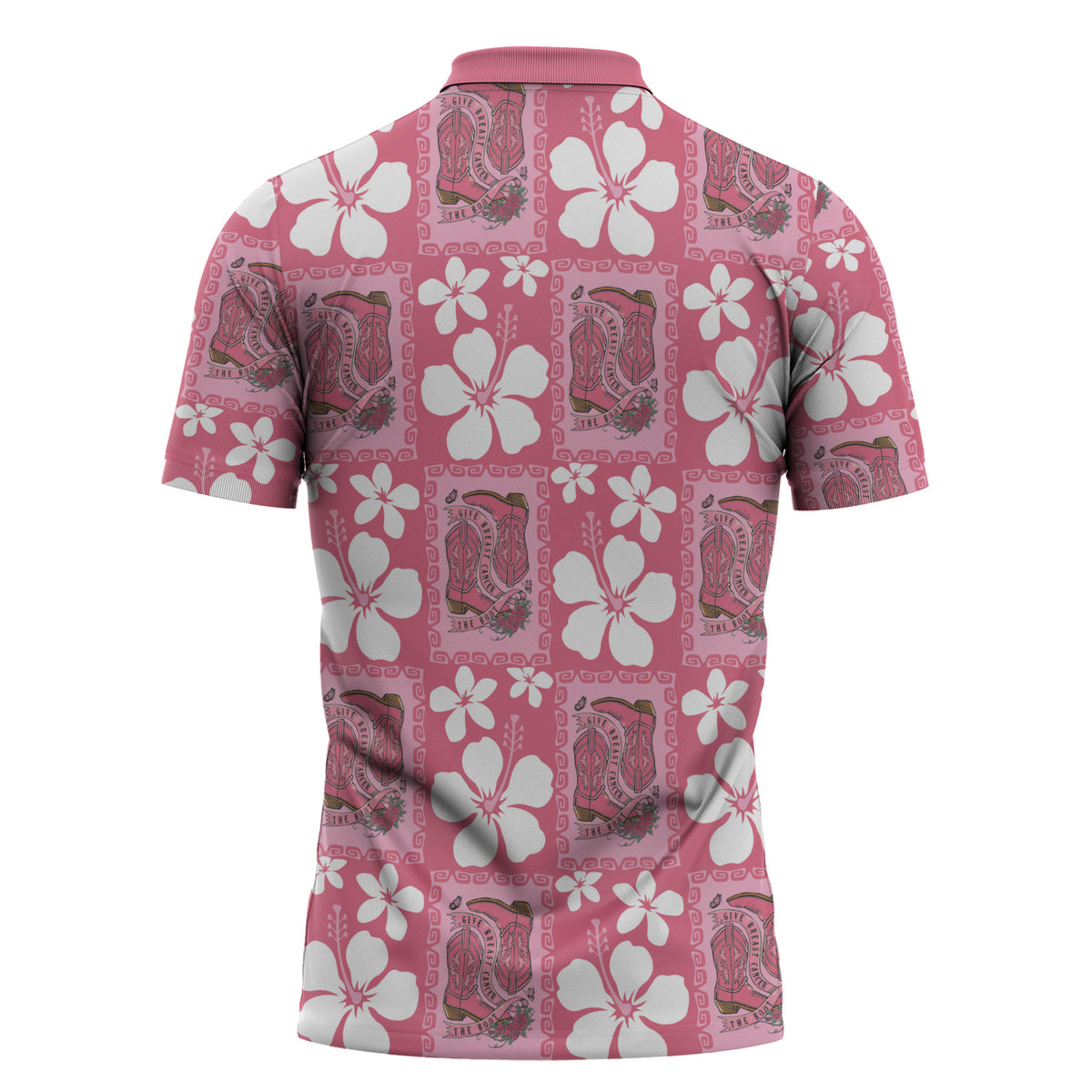 Give Cancer The Boot Pink Cowgirl Zipper Polo Shirt Western Aloha Hibiscus Paniolo Heritage Floral LT9 - Polynesian Pride