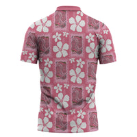 Give Cancer The Boot Pink Cowgirl Zipper Polo Shirt Western Aloha Hibiscus Paniolo Heritage Floral LT9 - Polynesian Pride