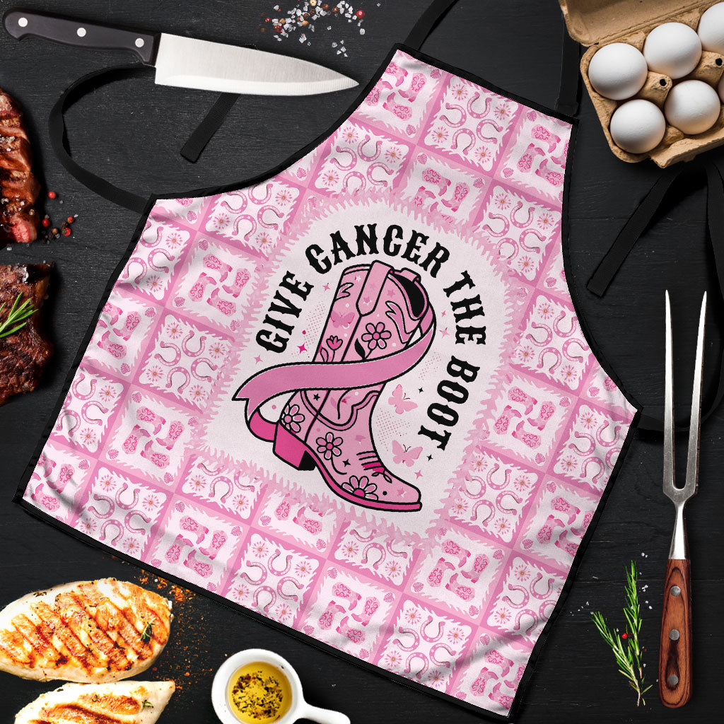 Give Cancer The Boot Pink Cowgirl Apron Hawaiian Paniolo Mixed Quilt Pattern Style LT9 Pink - Polynesian Pride