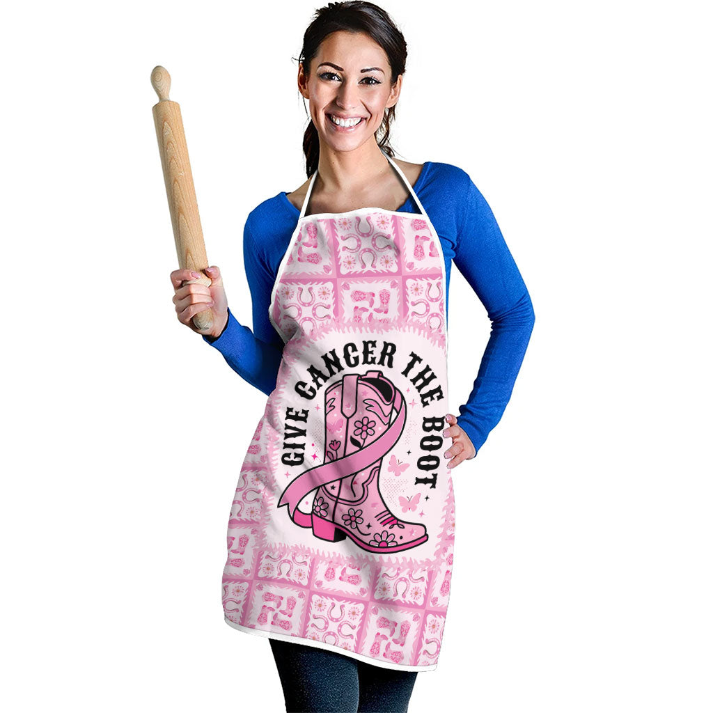 Give Cancer The Boot Pink Cowgirl Apron Hawaiian Paniolo Mixed Quilt Pattern Style LT9 - Polynesian Pride