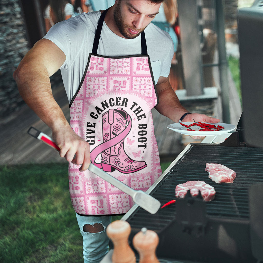 Give Cancer The Boot Pink Cowgirl Apron Hawaiian Paniolo Mixed Quilt Pattern Style LT9 - Polynesian Pride