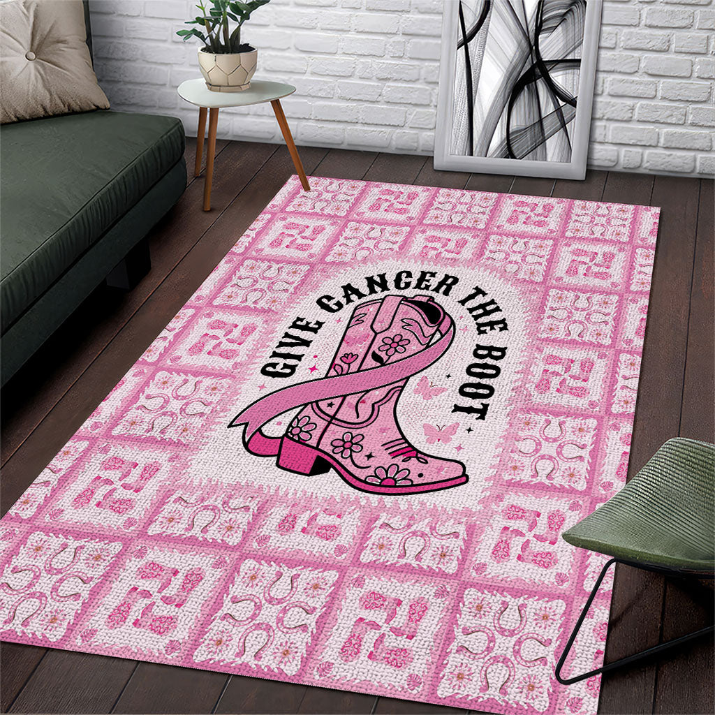 Give Cancer The Boot Pink Cowgirl Area Rug Hawaiian Paniolo Mixed Quilt Pattern Style LT9 Pink - Polynesian Pride