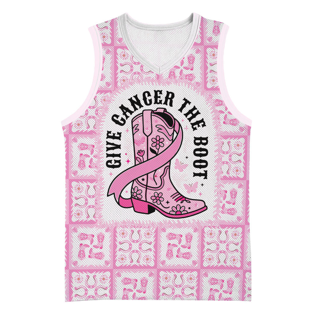 Give Cancer The Boot Pink Cowgirl Basketball Jersey Hawaiian Paniolo Mixed Quilt Pattern Style LT9 Unisex Pink - Polynesian Pride