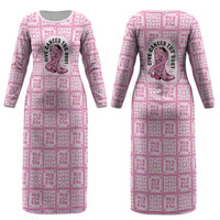 Give Cancer The Boot Pink Cowgirl Couples Matching Long Sleeve Bodycon Dress and Long Sleeve Button Shirt Hawaiian Paniolo Mixed Quilt Pattern Style LT9 - Polynesian Pride