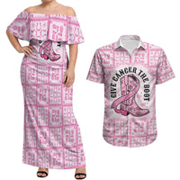 Give Cancer The Boot Pink Cowgirl Couples Matching Off Shoulder Maxi Dress and Hawaiian Shirt Hawaiian Paniolo Mixed Quilt Pattern Style LT9 Pink - Polynesian Pride