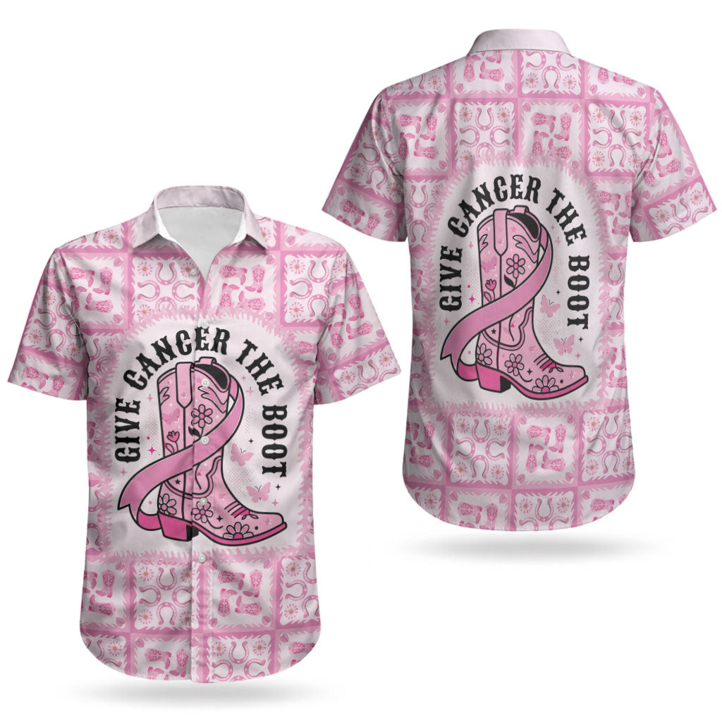 Give Cancer The Boot Pink Cowgirl Couples Matching Off Shoulder Maxi Dress and Hawaiian Shirt Hawaiian Paniolo Mixed Quilt Pattern Style LT9 - Polynesian Pride