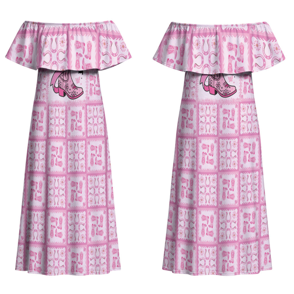 Give Cancer The Boot Pink Cowgirl Couples Matching Off Shoulder Maxi Dress and Hawaiian Shirt Hawaiian Paniolo Mixed Quilt Pattern Style LT9 - Polynesian Pride