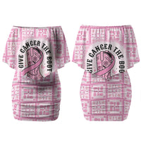 Give Cancer The Boot Pink Cowgirl Couples Matching Off Shoulder Short Dress and Hawaiian Shirt Hawaiian Paniolo Mixed Quilt Pattern Style LT9 - Polynesian Pride